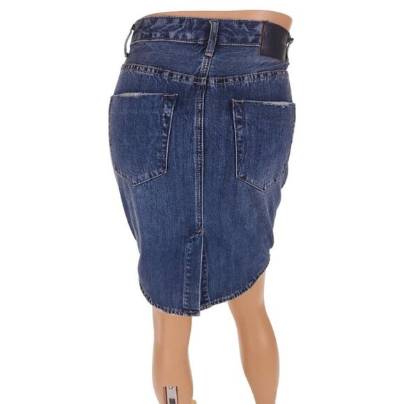 One Teaspoon 2020 High Waist Mid Length Denim Skirt 27 S Long Rise Super Fitted - Picture 8 of 11